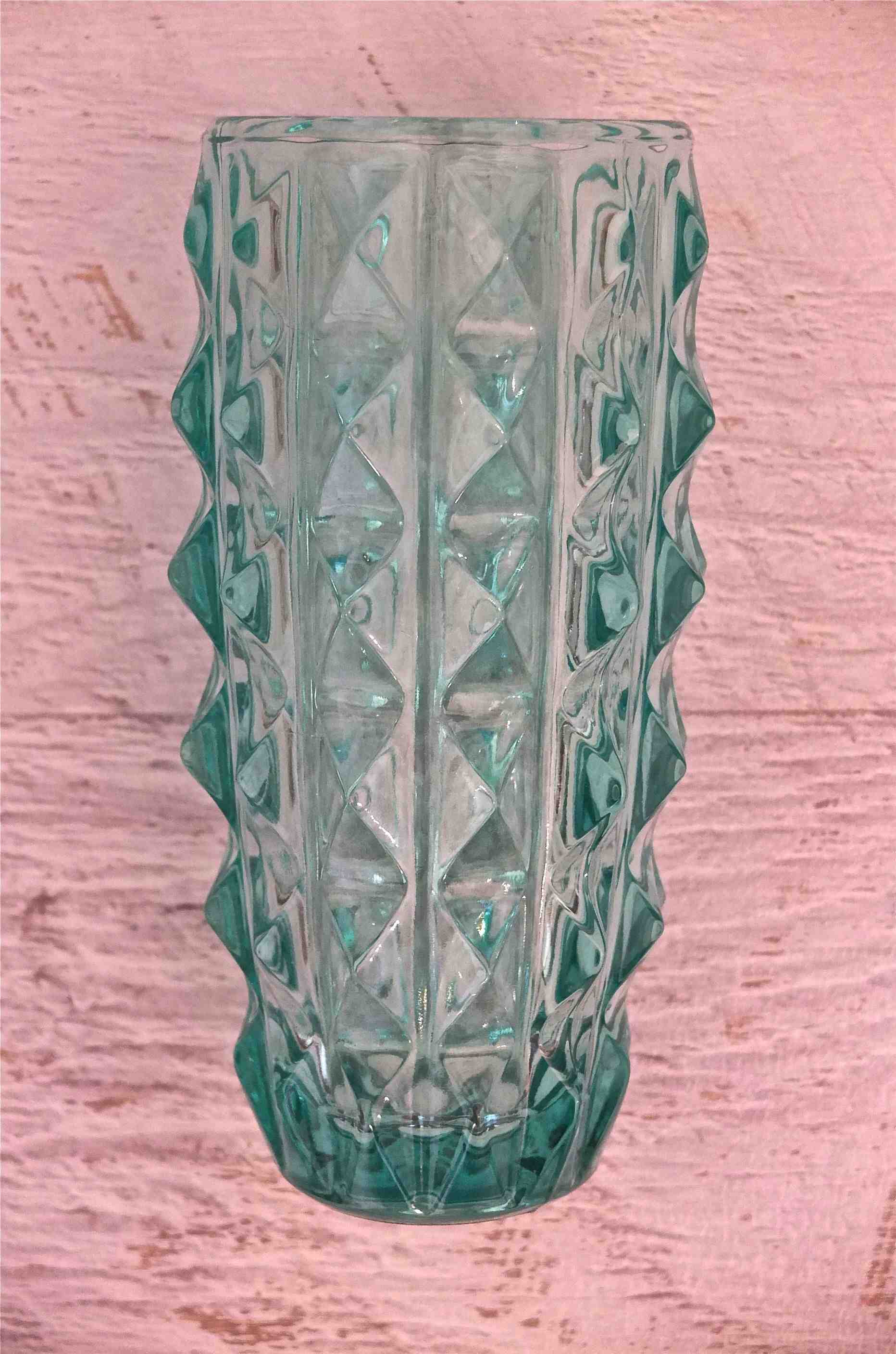 Vase en verre vintage tchecoslovaque  annees 60 turquoise Slavia Vintage 6