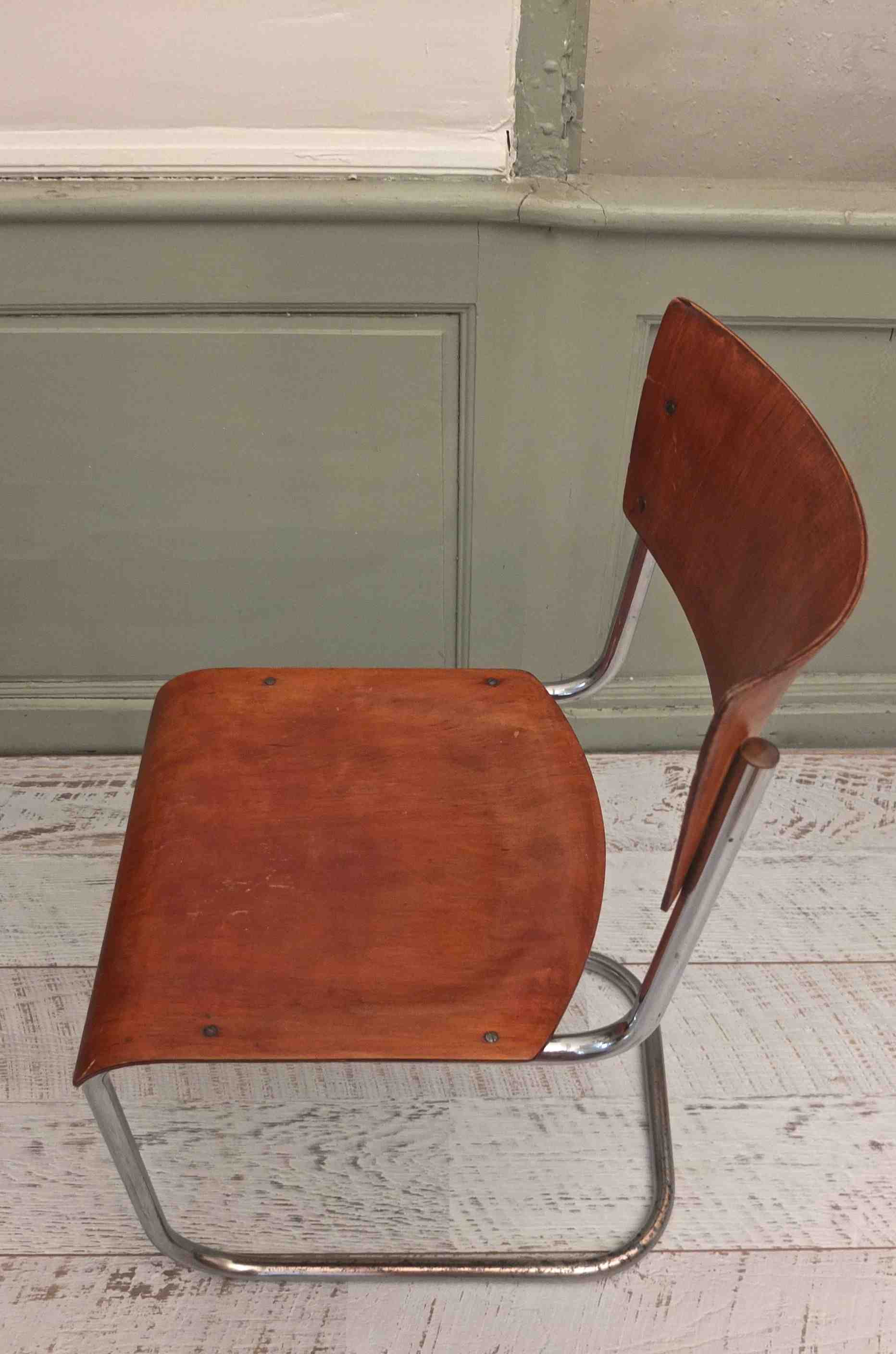 Slavia Vintage chaise en bois S43 1931 modèle Mart Stam photo côté