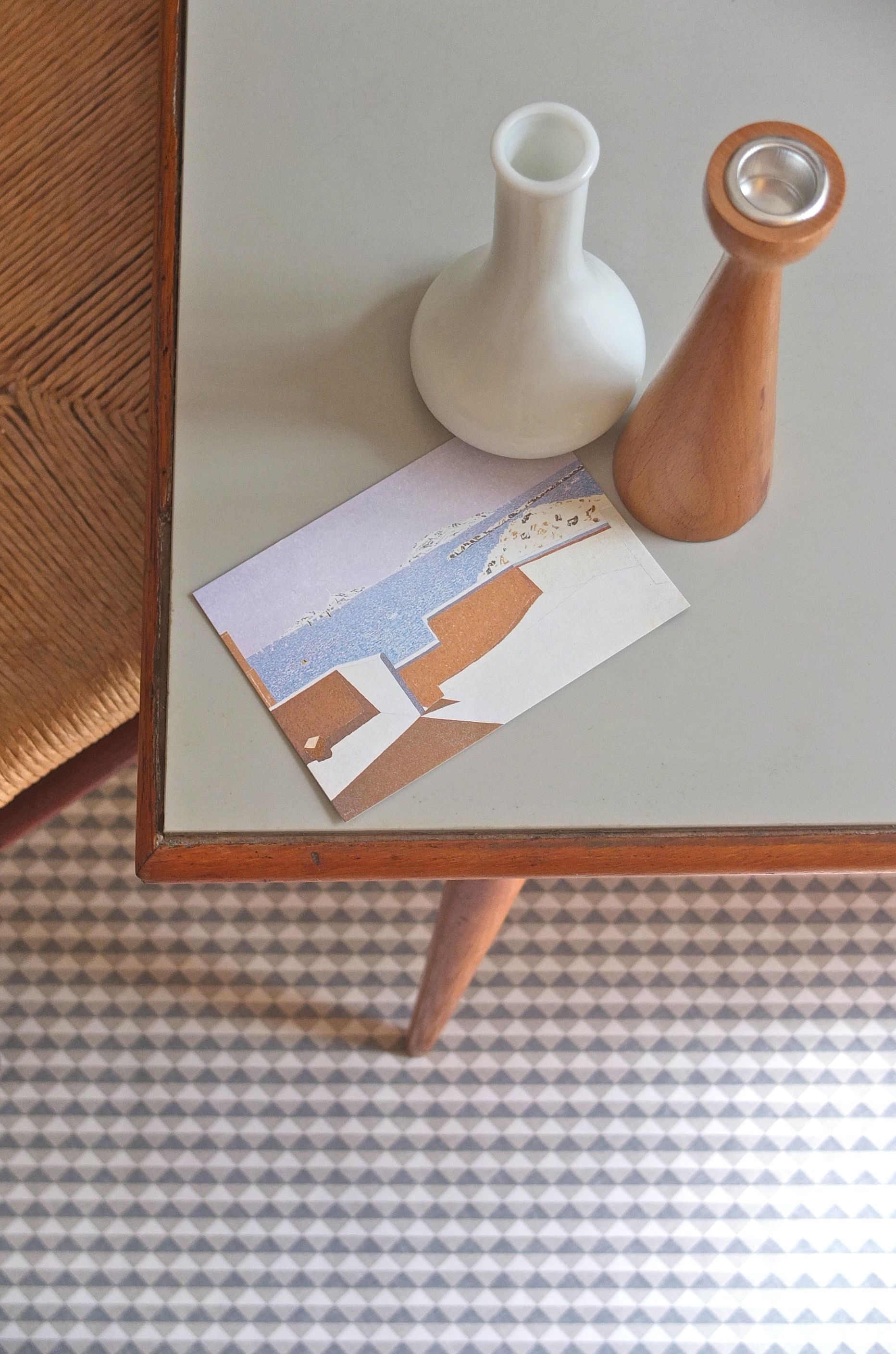 Slavia vintage table pieds compas style Bruxelles 58 "Clair-Obscur"