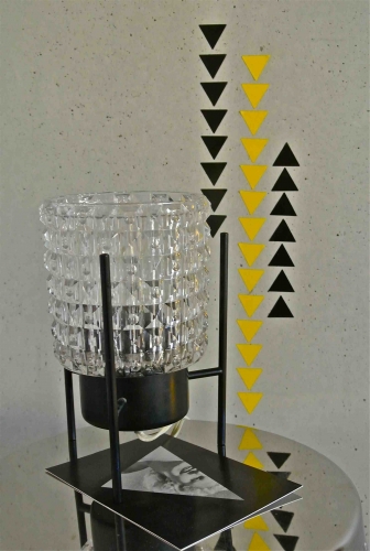 Lampe  tripode metal verre Spoutnik Slavia Vintage