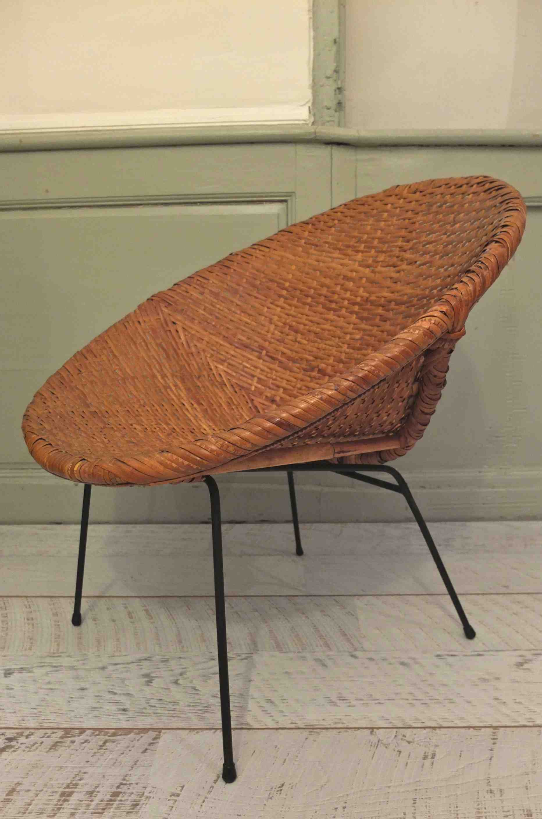 Slavia Vintage fauteuil des années 50 en osier vintage style Janine Abraham "Copacabana" photo côté