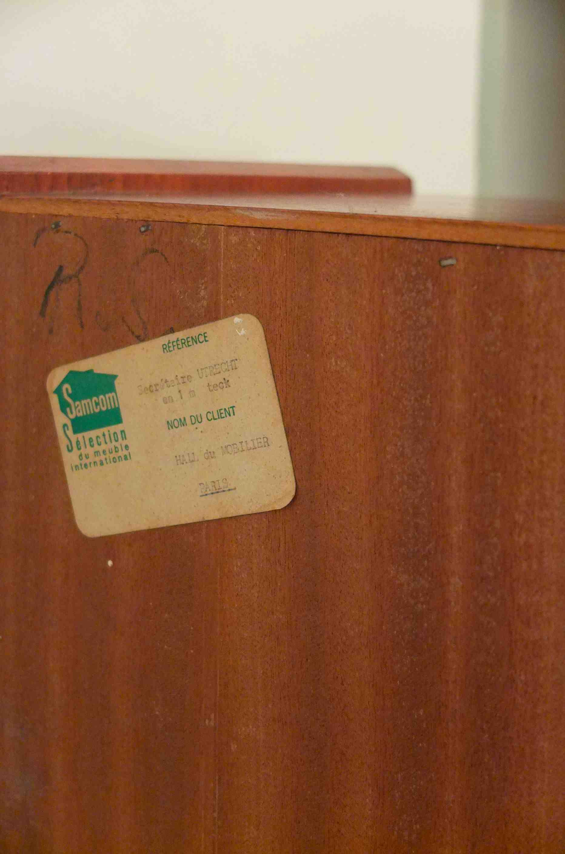 Slavia vintage secrétaire en teck des années 60 modèle "Rotterdam" étiquette d'origine