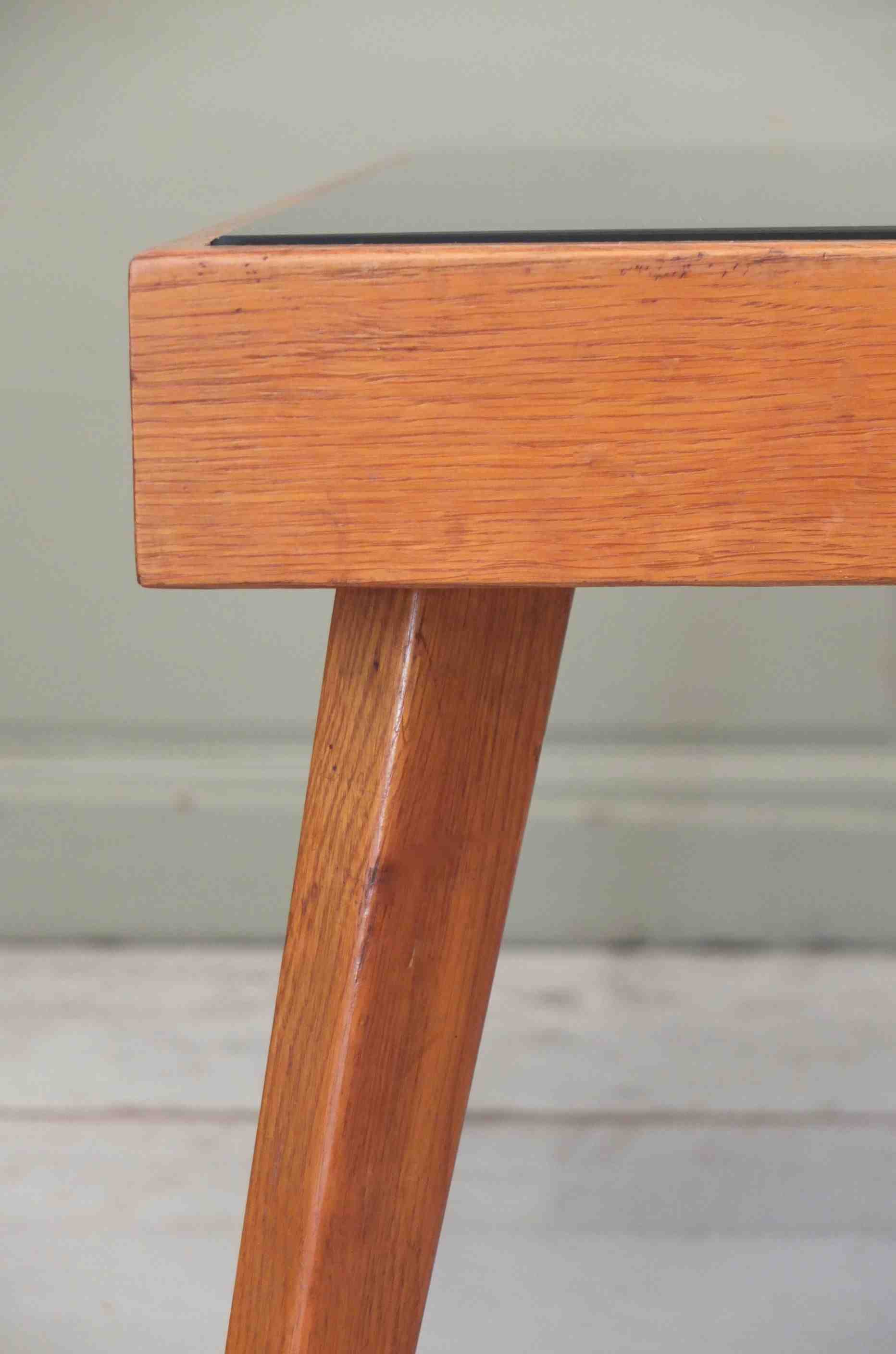 table basse pieds compas en verre noir et bois tcheque "Focus" slavia vintage 6