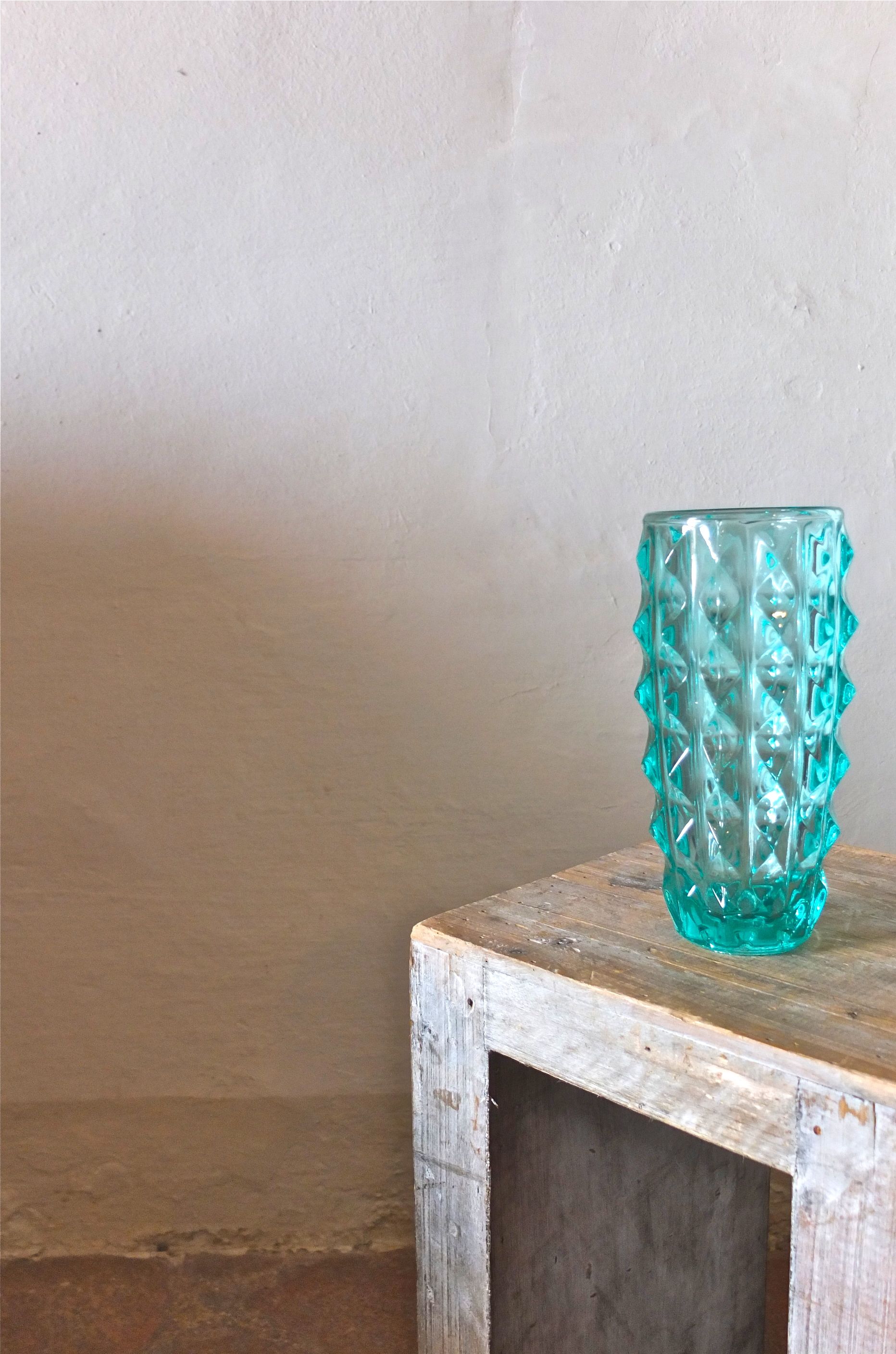  vase en verre tchecoslovaque annees 60  modele "Turquoise" Slavia Vintage