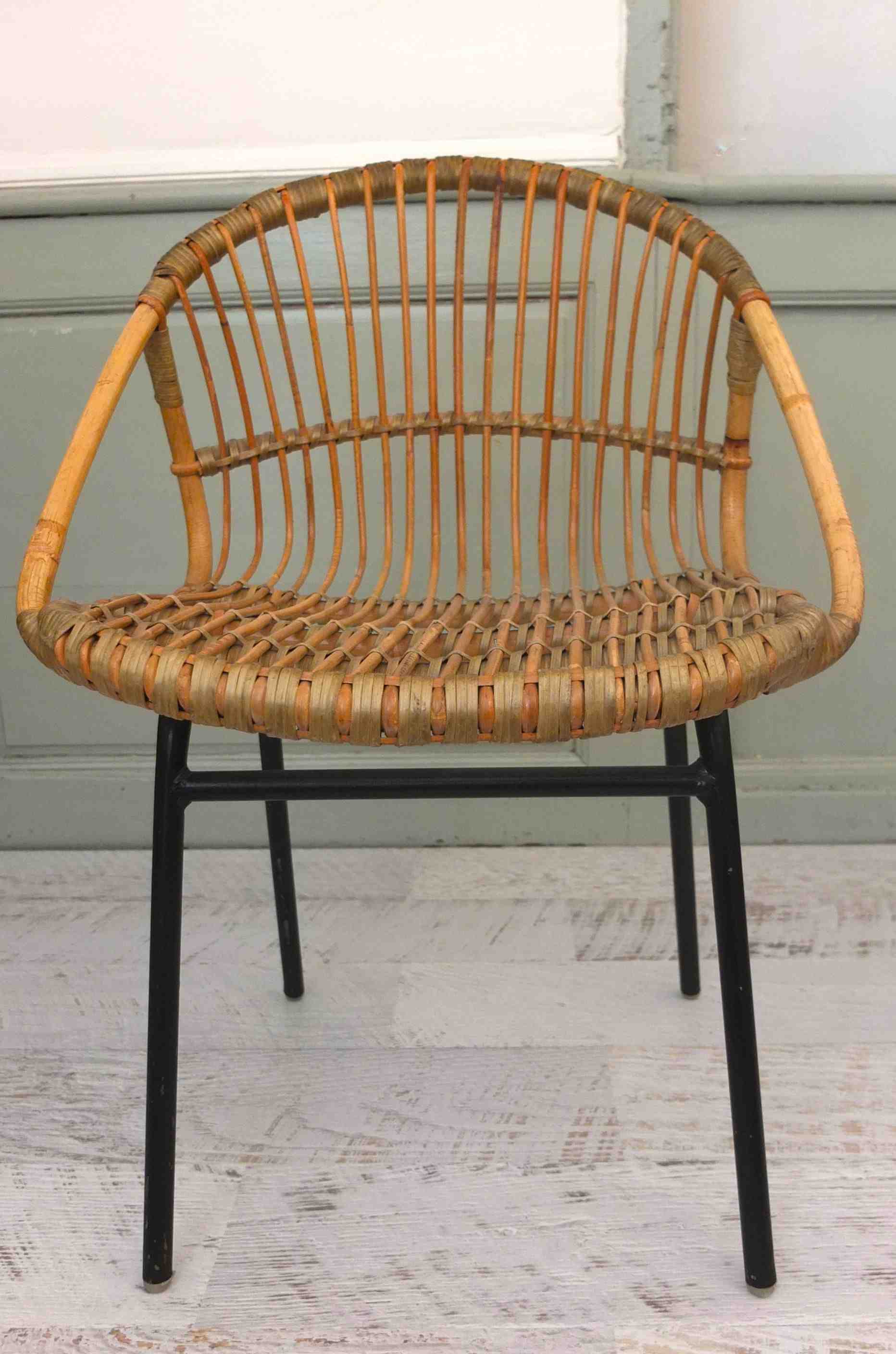 Slavia vintage fauteuil en rotin des années 60 modèle Fénix