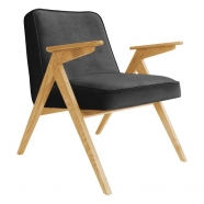 fauteuil bunny - 366 concept - velvet - velours noir teinte chêne - design polonais