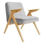 fauteuil bunny - 366 concept - velvet - velours gris souris teinte chêne - design polonais