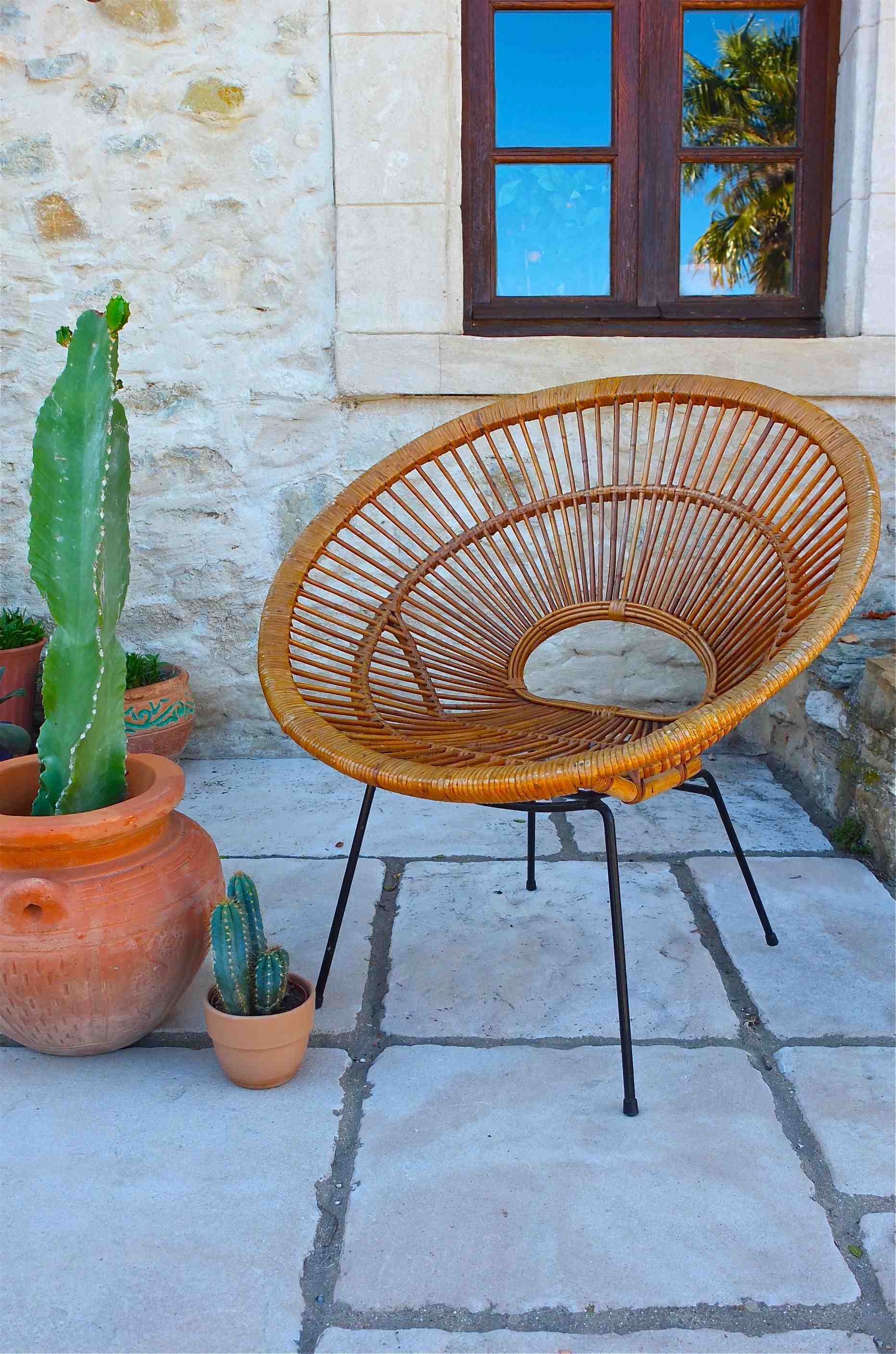 Slavia Vintage fauteuil en rotin des années 50 Janine Abraham modèle "Punta Sirena"