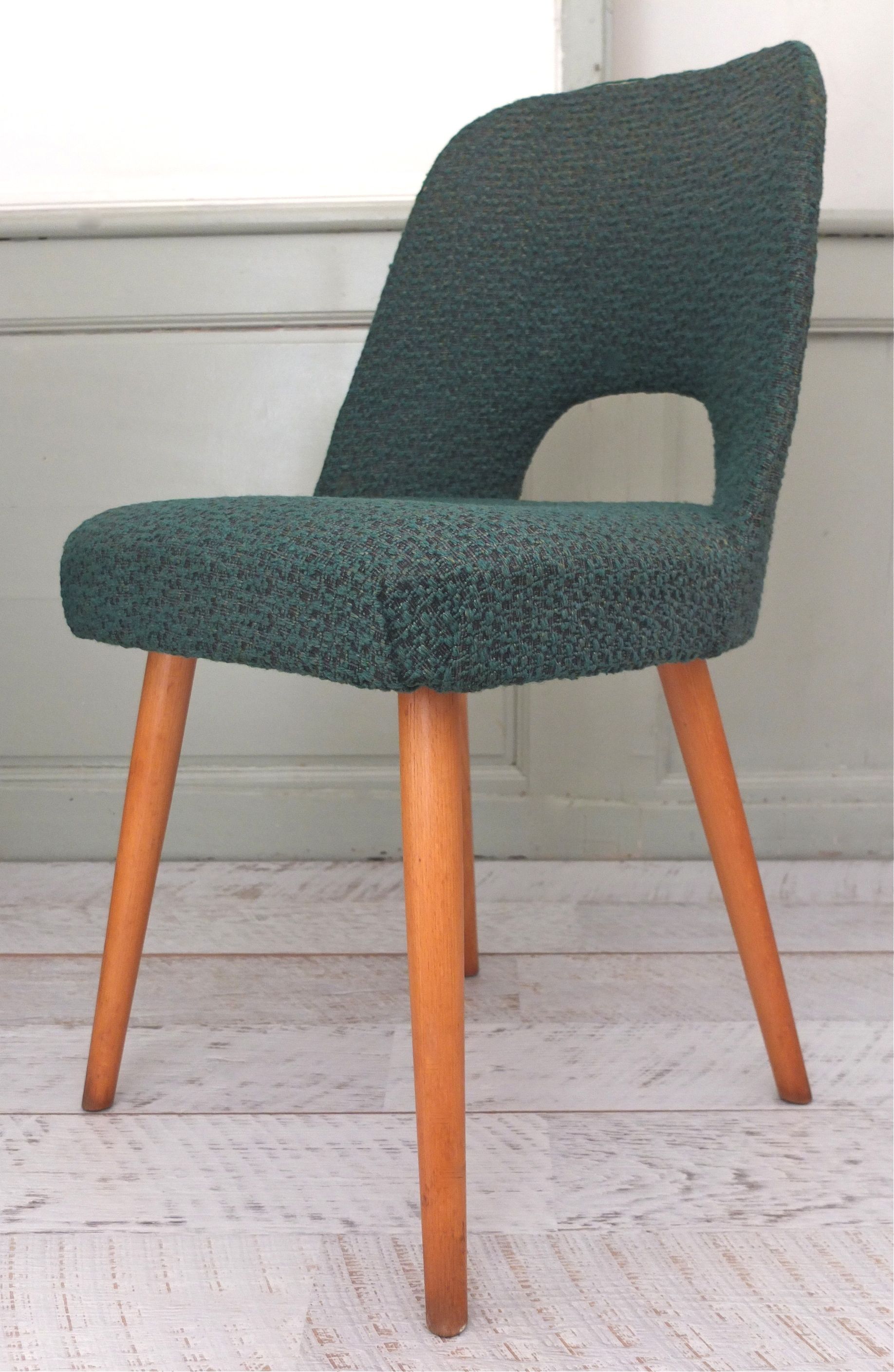 Chaise Ton tapissée mid century pieds compas "Fall" Slavia Vintage 2