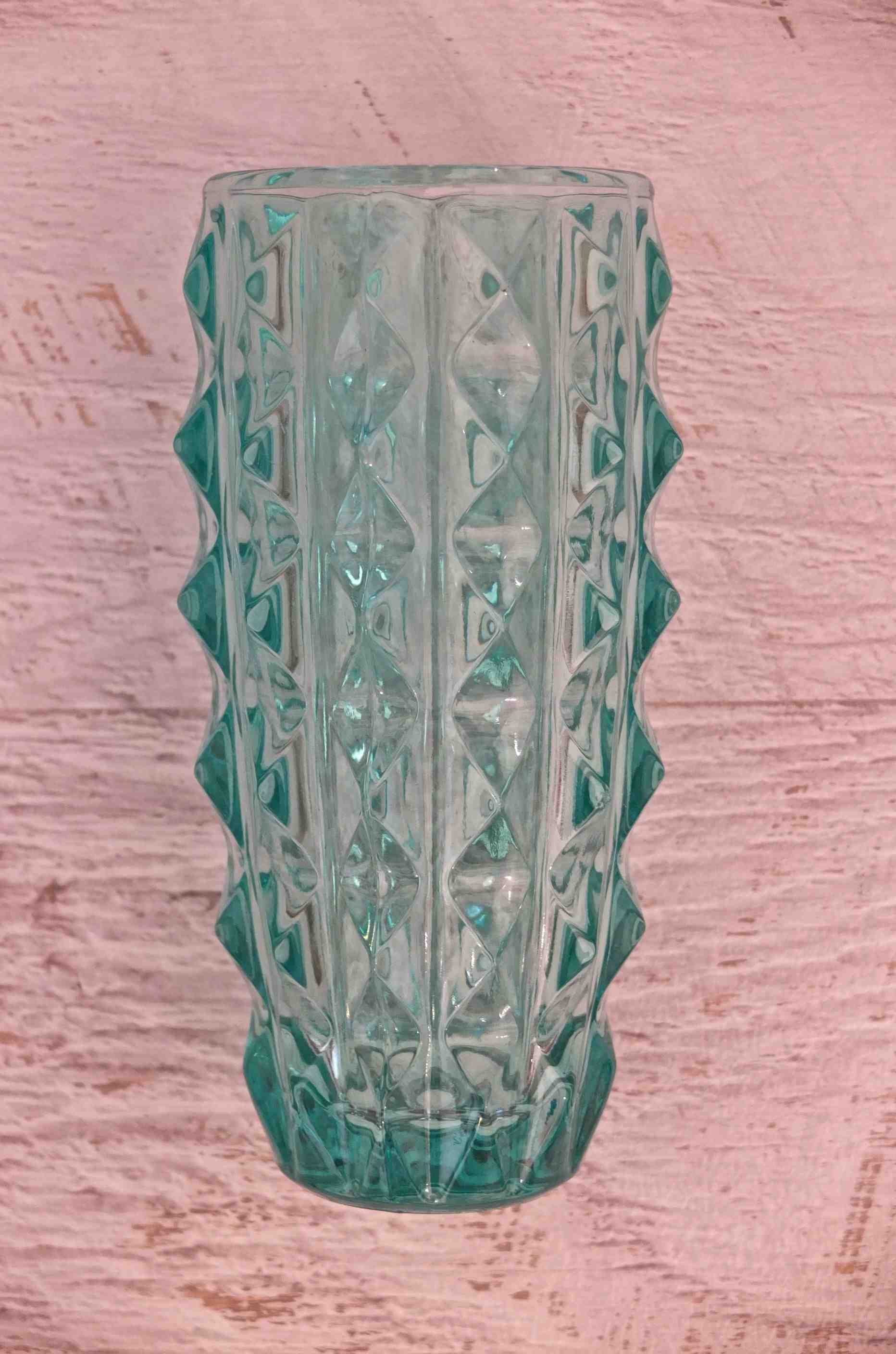 Vase en verre vintage tchecoslovaque  annees 60 turquoise Slavia Vintage 5