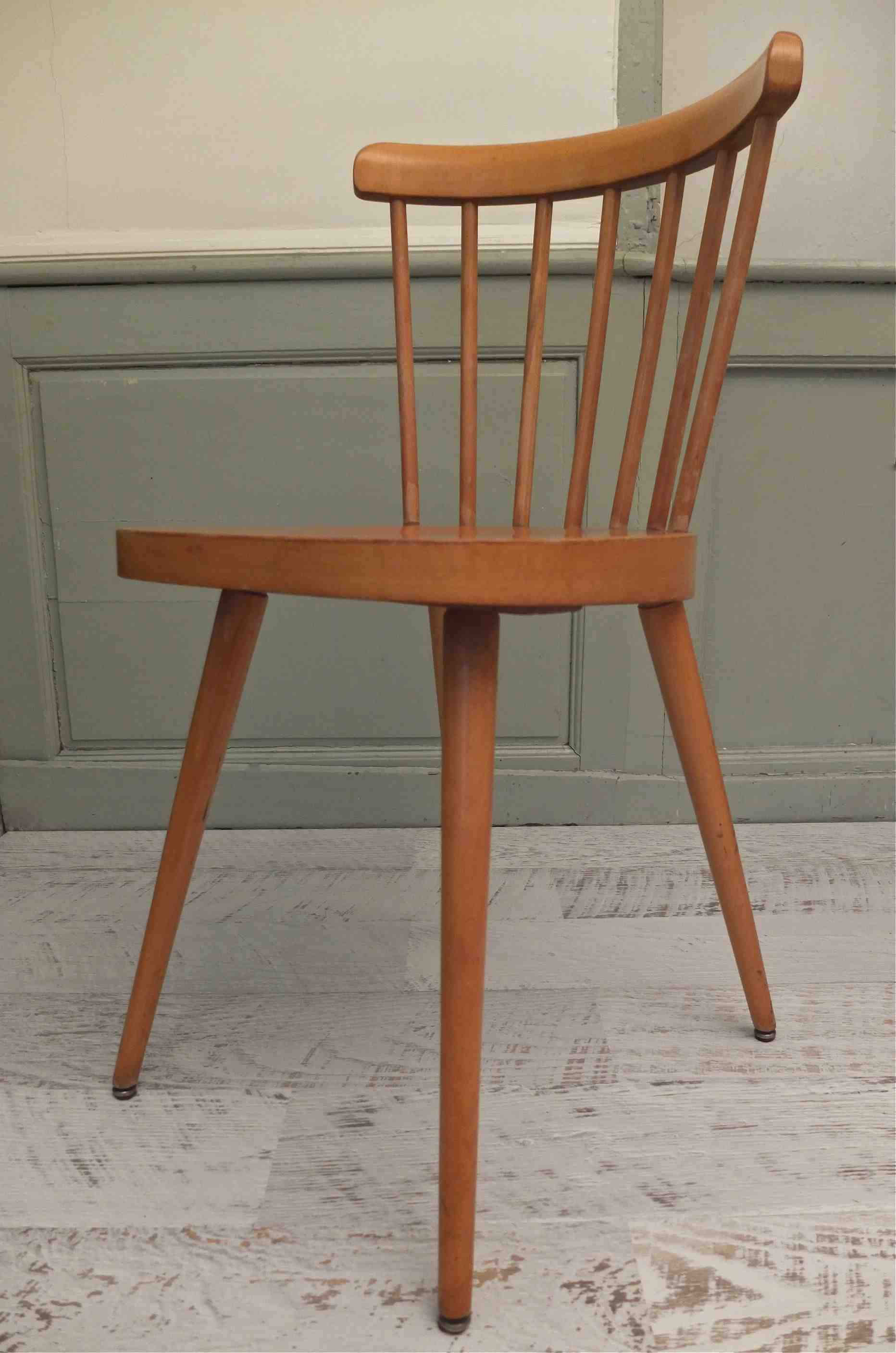 Slavia vintage chaise en bois vintage  années 50 modèle "Big Sur" dossier à barreaux 